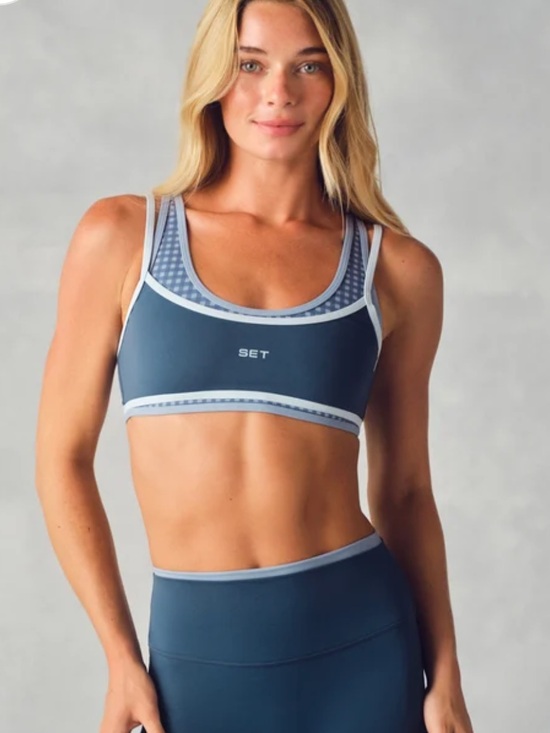 SET Active Tops - Set Active Luxform Lux Gingham Tempo Bra Blue Hammock Small BNWT Sold Out Gym
